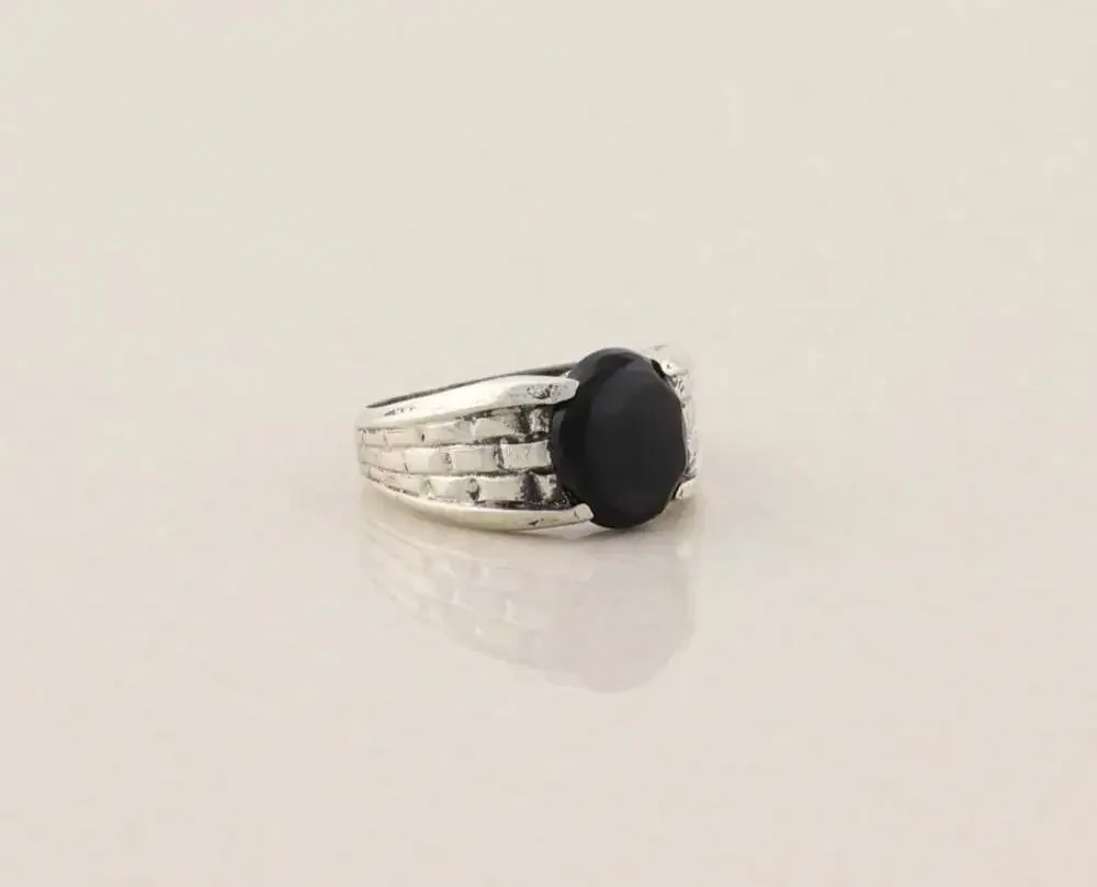 Men's Sterling Silver Natural Onyx Ring Size 10 3/4